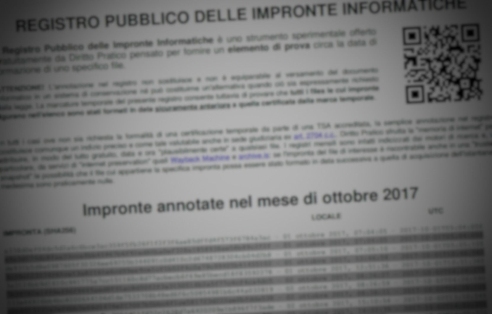 data certa con il registro pubblico delle impronte informatiche